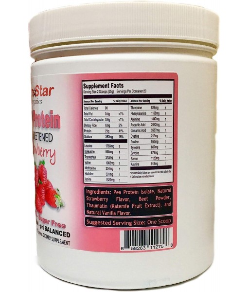 Starwberry Flavor, Pea Protein Powder, Unsweetened, Soy Free, Non-GMO 17.6 oz