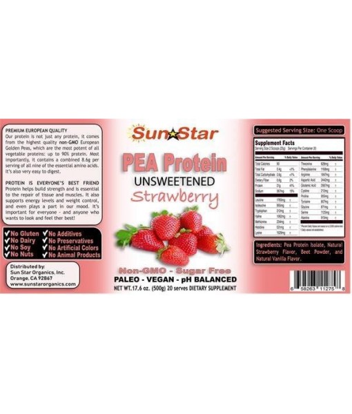 Starwberry Flavor, Pea Protein Powder, Unsweetened, Soy Free, Non-GMO 17.6 oz