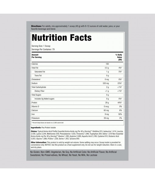 Piping Rock Pea Protein Powder Unflavored 7lb | Vegan Formula | Premium Protein | Non-GMO, Gluten Free