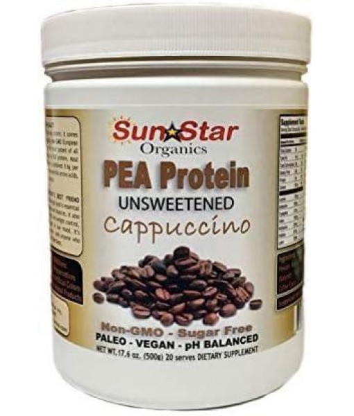 Pea Protein Powder - Unsweetened - Cappuccino with Coffee Powder & Vanilla Extract, Soy Free, Non-GMO 17.6 oz