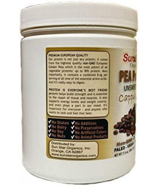Pea Protein Powder - Unsweetened - Cappuccino with Coffee Powder & Vanilla Extract, Soy Free, Non-GMO 17.6 oz