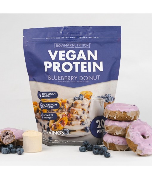 BOWMAR NUTRITION Vegan Protein, Vegan Gluten Free Protein Powder, 20-22g of Protein, Low Fat, Delicious Tasting. Pea, Pumpkin Seed, Watermelon Seed, & Sunflower Seed Protein (Blueberry Donut)