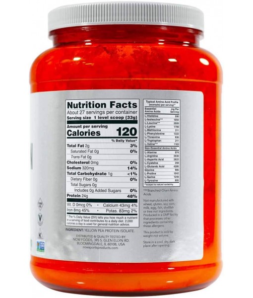 NOW Sports - Pea Protein, Natural Unflavored - 2 lbs (907 Grams) by NOW