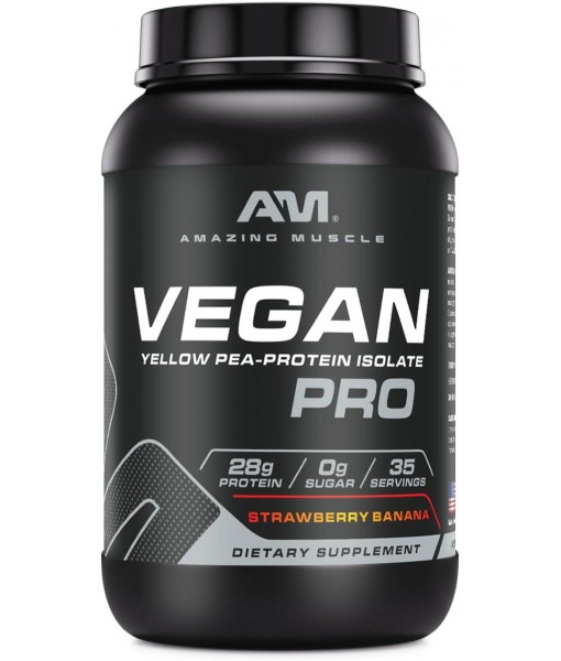 Vegan Protein Powder | 28 Grams Protein | 34 Servings | Zero Sugar | Yellow Pea Protein Isolate Supplement | Made in USA (3 Lb, Strawberry Banana)