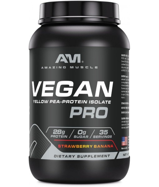 Vegan Protein Powder | 28 Grams Protein | 34 Servings | Zero Sugar | Yellow Pea Protein Isolate Supplement | Made in USA (3 Lb, Strawberry Banana)