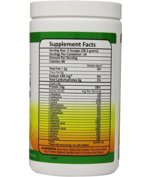 Pure Non-GMO Pea Rice Protein, Vanilla, 16 Ounce