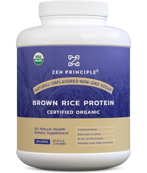 Zen Principle Organic Brown Rice Protein 6 LB. USDA Certified Organic. Unflavored. Non-GMO. Vegan.