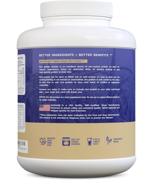 Zen Principle Organic Brown Rice Protein 6 LB. USDA Certified Organic. Unflavored. Non-GMO. Vegan.
