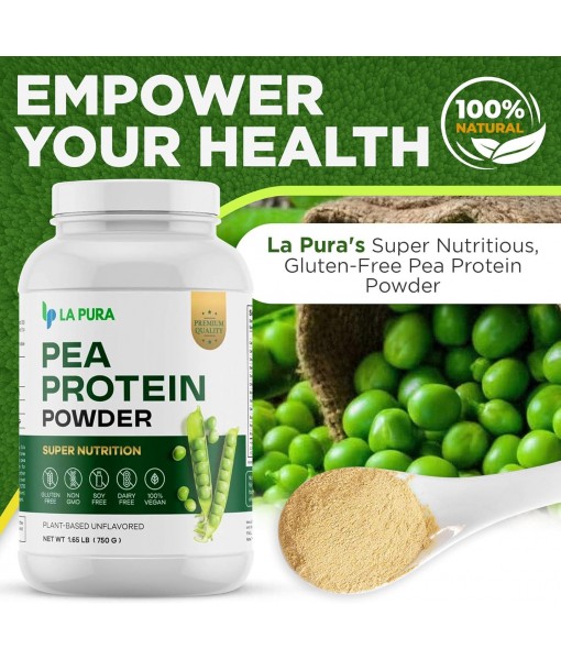 LaPura 100% Vegan Pea Protein Powder - 1.65LB, Unflavored Plant-Based Protein Powder with 20g Protein, Easy to Digest, Gluten Free, Non-GMO, No Additives for Optimal Nutrition