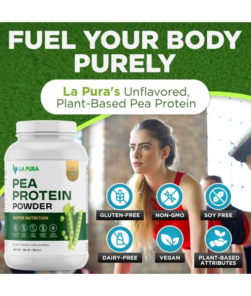 LaPura 100% Vegan Pea Protein Powder - 1.65LB, Unflavored Plant-Based Protein Powder with 20g Protein, Easy to Digest, Gluten Free, Non-GMO, No Additives for Optimal Nutrition
