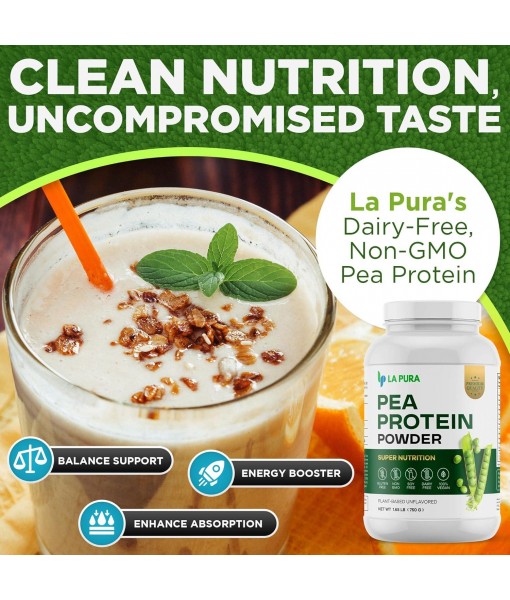 LaPura 100% Vegan Pea Protein Powder - 1.65LB, Unflavored Plant-Based Protein Powder with 20g Protein, Easy to Digest, Gluten Free, Non-GMO, No Additives for Optimal Nutrition