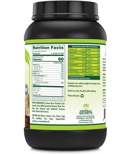 Herbal Secrets Brown Rice Protein Supplement | 3 Lb Powder | 12 Grams Protein per Serving | Vegan | Made in USA (3 Lb, Coffee)