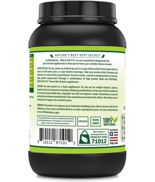 Herbal Secrets Brown Rice Protein Supplement | 3 Lb Powder | 12 Grams Protein per Serving | Vegan | Made in USA (3 Lb, Coffee)
