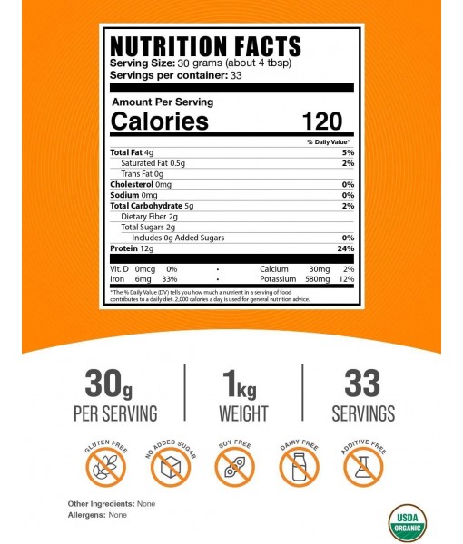 BulkSupplements.com Organic Hemp Protein Powder - Hemp Seed Protein, Superfood Protein Powder, Unflavored Protein - Vegan & Gluten Free, 30g per Serving, 1kg (2.2 lbs) (Pack of 1)