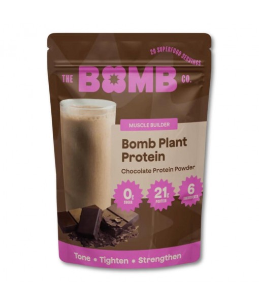 The Bomb Co. Bomb Plant Protein, Protein Powder with 21g Protein, Amino Acids, Zero Sugar, Pea Protein, Cocoa, Chia Seeds, Pumpkin Seeds, Vanilla & Monk Fruit, Gluten Free, Chocolate Flavor, 20 Srvgs