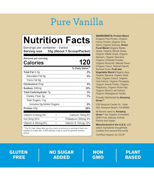 Amazing Grass PSF Powder, Pure Vanilla, 11 Servings (Old Version)