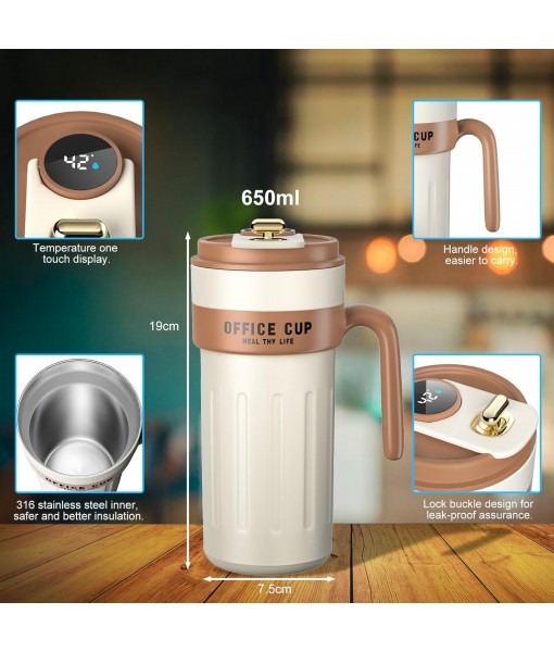 Homealexa Smart Coffee Travel Mugs, 650ml 316 Stainless Steel Vacuum Insulated Coffee Mug with LED Temperature Indicator and Touch Screen, Smart Mug Sealed Bottle