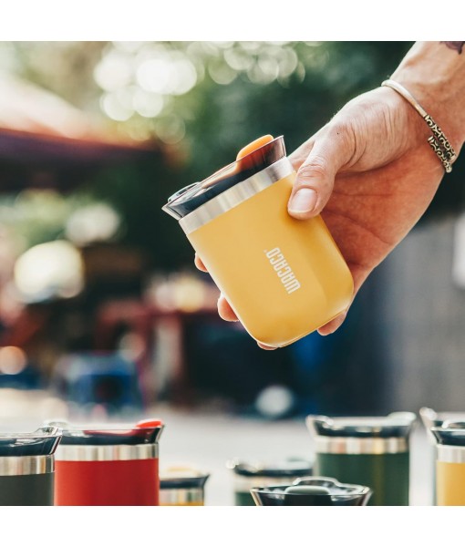 WACACO Octaroma Classico Insulated Coffee Mug, Double Walled Stainless Steel Travel Mug with Drinking Lid, 6 fl oz (180ml), Yellow