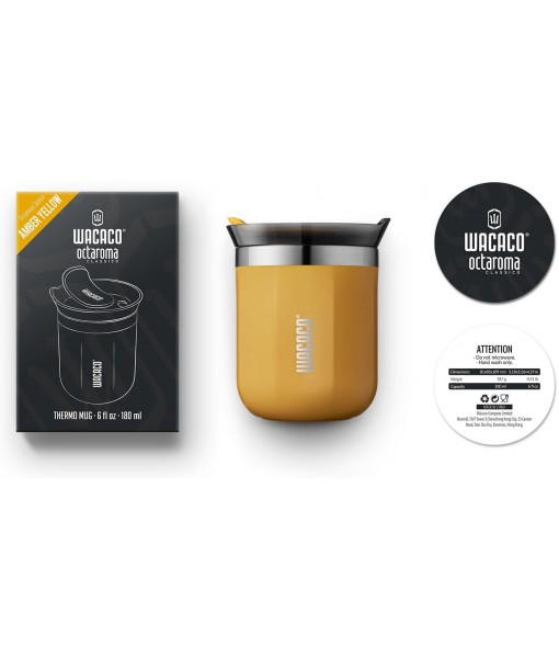 WACACO Octaroma Classico Insulated Coffee Mug, Double Walled Stainless Steel Travel Mug with Drinking Lid, 6 fl oz (180ml), Yellow