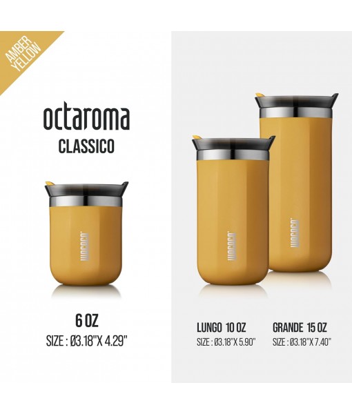 WACACO Octaroma Classico Insulated Coffee Mug, Double Walled Stainless Steel Travel Mug with Drinking Lid, 6 fl oz (180ml), Yellow