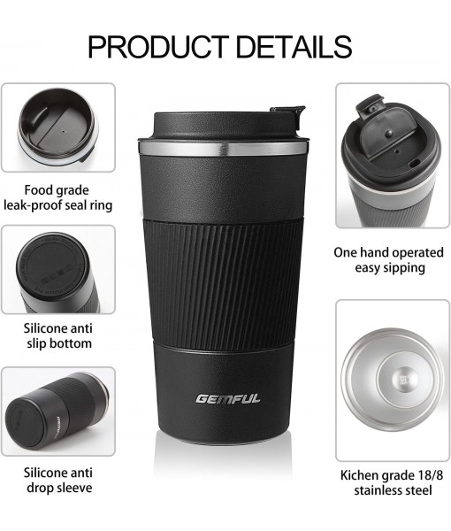 GEMFUL Insulated Coffee Mug Travel Mug for Hot and Cold Coffee Milk and Tea 510ml