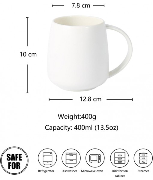 TREEWOO 380ml Large Capacity Classic Ceramic Mugs Nordic Matte Finish with Handle for Home Office Men Women (White)