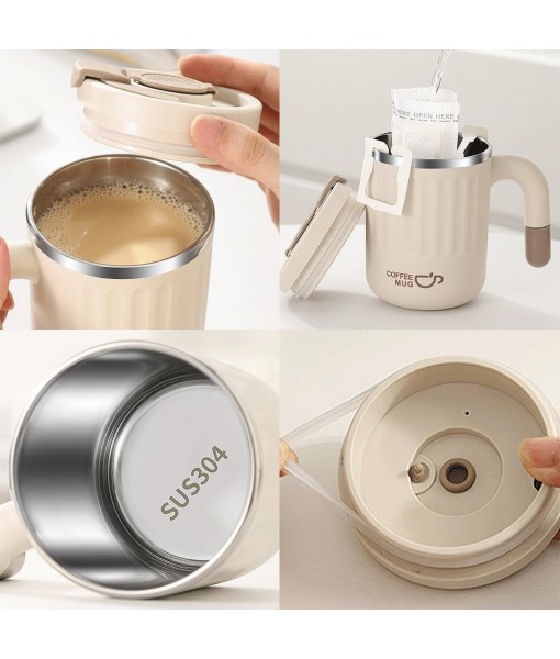 Kytpyi Insulated Mug, Coffee Insulated Mug, 480ml Leakproof Insulated Mug with Straw Lid for Coffee Drinks, Anti-scald Stainless Steel Insulated Cup for Home Office Travel (Pink)