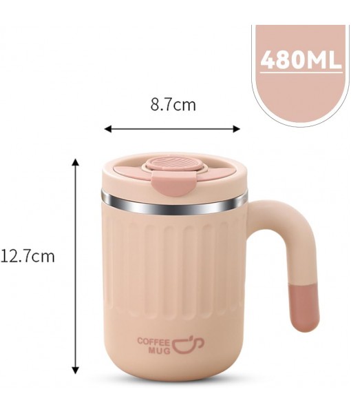 Kytpyi Insulated Mug, Coffee Insulated Mug, 480ml Leakproof Insulated Mug with Straw Lid for Coffee Drinks, Anti-scald Stainless Steel Insulated Cup for Home Office Travel (Pink)