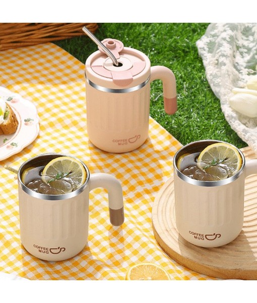 Kytpyi Insulated Mug, Coffee Insulated Mug, 480ml Leakproof Insulated Mug with Straw Lid for Coffee Drinks, Anti-scald Stainless Steel Insulated Cup for Home Office Travel (Pink)