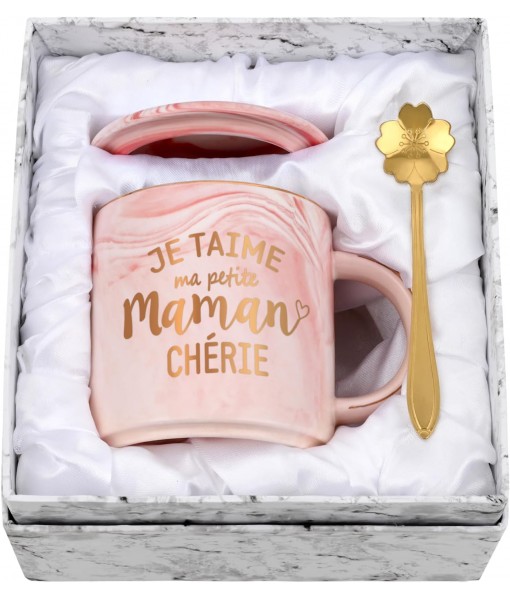 Joymaking Mom Gift, Mother's Day Gift Birthday Gift Marbled Ceramic Mug, 350ml Pink Mug Coffee Cup with Lid and Spoon Engraved Mommy Dearest Gift for Mom,Woman