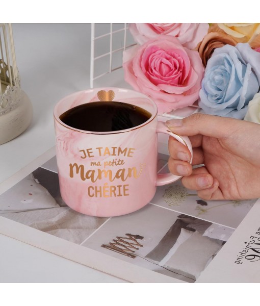 Joymaking Mom Gift, Mother's Day Gift Birthday Gift Marbled Ceramic Mug, 350ml Pink Mug Coffee Cup with Lid and Spoon Engraved Mommy Dearest Gift for Mom,Woman