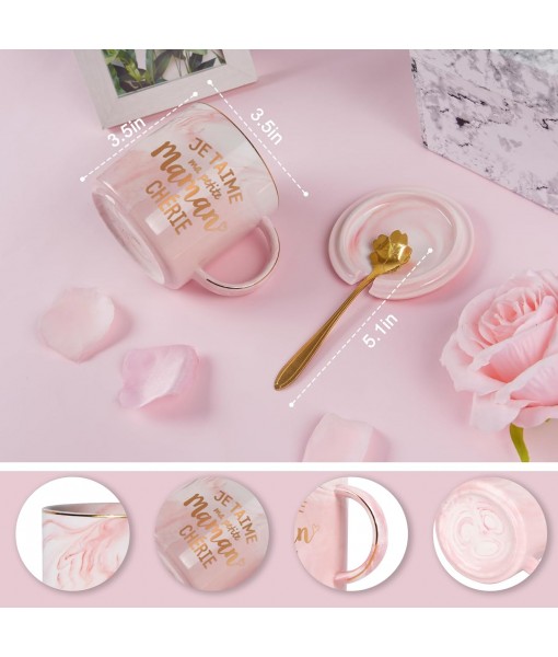 Joymaking Mom Gift, Mother's Day Gift Birthday Gift Marbled Ceramic Mug, 350ml Pink Mug Coffee Cup with Lid and Spoon Engraved Mommy Dearest Gift for Mom,Woman