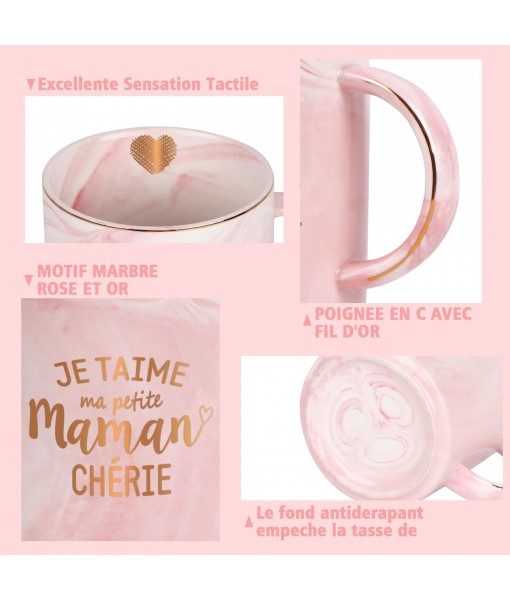 Joymaking Mom Gift, Mother's Day Gift Birthday Gift Marbled Ceramic Mug, 350ml Pink Mug Coffee Cup with Lid and Spoon Engraved Mommy Dearest Gift for Mom,Woman