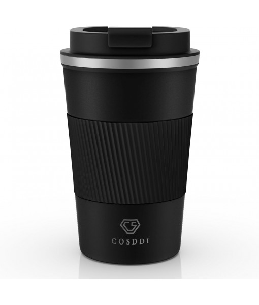 CS COSDDI Coffee Mug, Insulated Coffee Mug Stainless Steel Travel Mug - Double Wall Car Mug Insulated Lid Eco-Friendly Reusable Coffee Cup