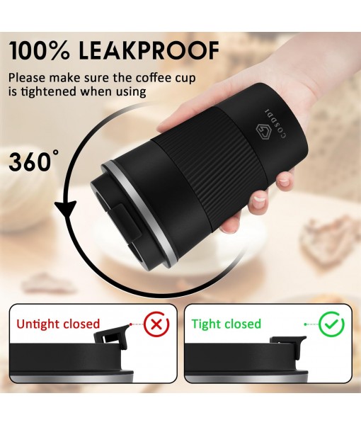 CS COSDDI Coffee Mug, Insulated Coffee Mug Stainless Steel Travel Mug - Double Wall Car Mug Insulated Lid Eco-Friendly Reusable Coffee Cup