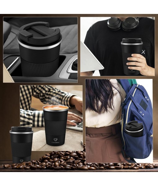 CS COSDDI Coffee Mug, Insulated Coffee Mug Stainless Steel Travel Mug - Double Wall Car Mug Insulated Lid Eco-Friendly Reusable Coffee Cup