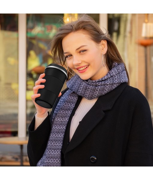 CS COSDDI Coffee Mug, Insulated Coffee Mug Stainless Steel Travel Mug - Double Wall Car Mug Insulated Lid Eco-Friendly Reusable Coffee Cup