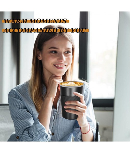 KUIRUNRX Coffee Thermos, 380ML Black Insulated Coffee Mug, Car Mug with Lid, Leakproof Coffee Travel Mug for Hot and Cold Coffee, Milk and Tea, Keep Warm for Up to 6 Hours