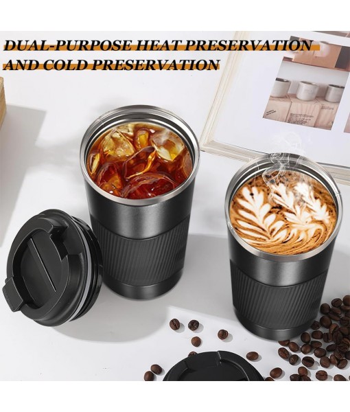 KUIRUNRX Coffee Thermos, 380ML Black Insulated Coffee Mug, Car Mug with Lid, Leakproof Coffee Travel Mug for Hot and Cold Coffee, Milk and Tea, Keep Warm for Up to 6 Hours