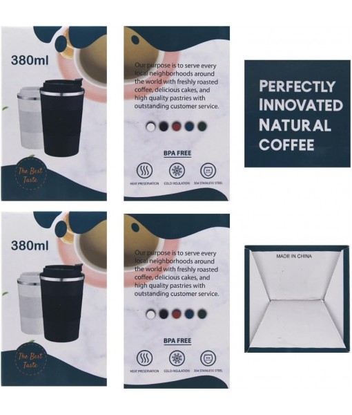 KUIRUNRX Coffee Thermos, 380ML Black Insulated Coffee Mug, Car Mug with Lid, Leakproof Coffee Travel Mug for Hot and Cold Coffee, Milk and Tea, Keep Warm for Up to 6 Hours