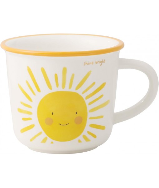 TREEWOO 12oz Good Morning Cute Ceramic Mug with Handle for Coffee Tea Milk Water Gift for Men Women Dishwasher Microwave Safe (Sun)