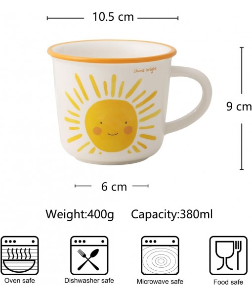 TREEWOO 12oz Good Morning Cute Ceramic Mug with Handle for Coffee Tea Milk Water Gift for Men Women Dishwasher Microwave Safe (Sun)