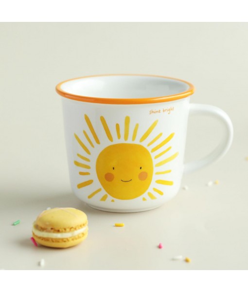 TREEWOO 12oz Good Morning Cute Ceramic Mug with Handle for Coffee Tea Milk Water Gift for Men Women Dishwasher Microwave Safe (Sun)