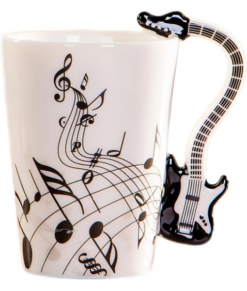 MBSM Violin Style Ceramic Mug with Handle 250ml Coffee Tea Milk Novelty Gift (Black Electric Guitar)