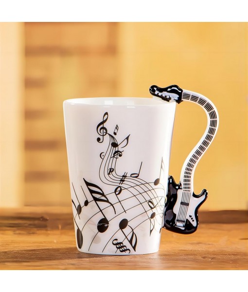 MBSM Violin Style Ceramic Mug with Handle 250ml Coffee Tea Milk Novelty Gift (Black Electric Guitar)