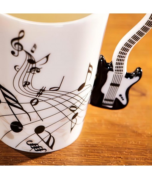 MBSM Violin Style Ceramic Mug with Handle 250ml Coffee Tea Milk Novelty Gift (Black Electric Guitar)
