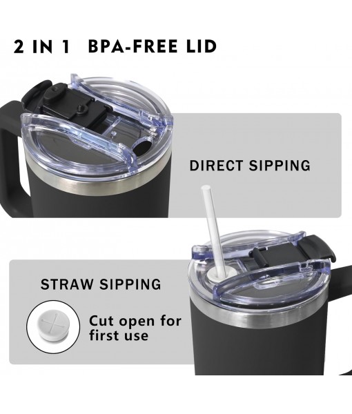 HNCY Insulated Mug with 2-in-1 Lid, 1180ML Coffee Thermos with Straw and Handle, Stainless Steel Insulated Mug, Travel Mug Tumbler Insulated Cup with Straw Termos