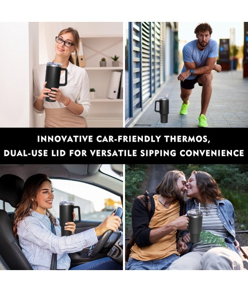 HNCY Insulated Mug with 2-in-1 Lid, 1180ML Coffee Thermos with Straw and Handle, Stainless Steel Insulated Mug, Travel Mug Tumbler Insulated Cup with Straw Termos