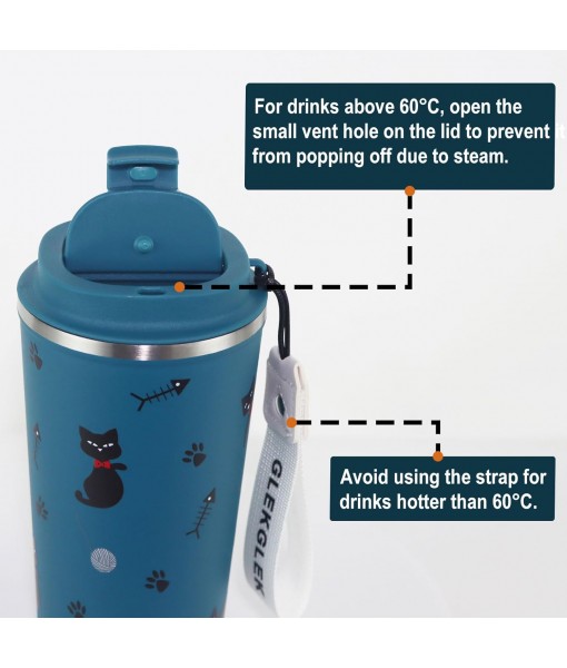 GLEK GLEK Insulated Coffee Mug, Travel Mug for Iced Drinks 510ml Insulated Cat Mug