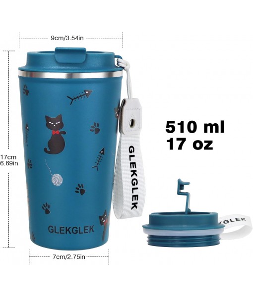 GLEK GLEK Insulated Coffee Mug, Travel Mug for Iced Drinks 510ml Insulated Cat Mug